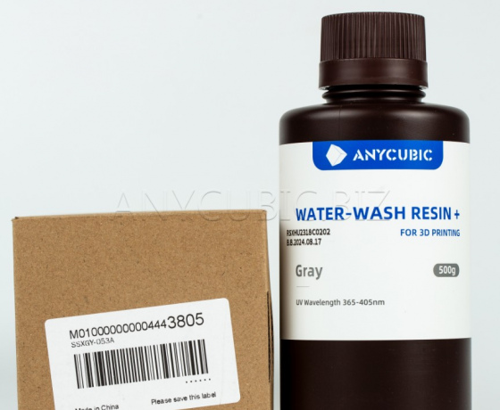 Фото 3 - Серая фотополимерная смывающаяся смола водой | Anycubic Water-Wash Resin+ Gray 0,5 кг