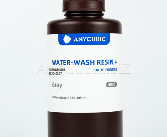 Фото 2 - Серая фотополимерная смывающаяся смола водой | Anycubic Water-Wash Resin+ Gray 0,5 кг